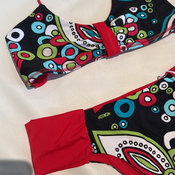 Women size small custom made red and black bikini paisley print top and bottom - Picture 3 of 9